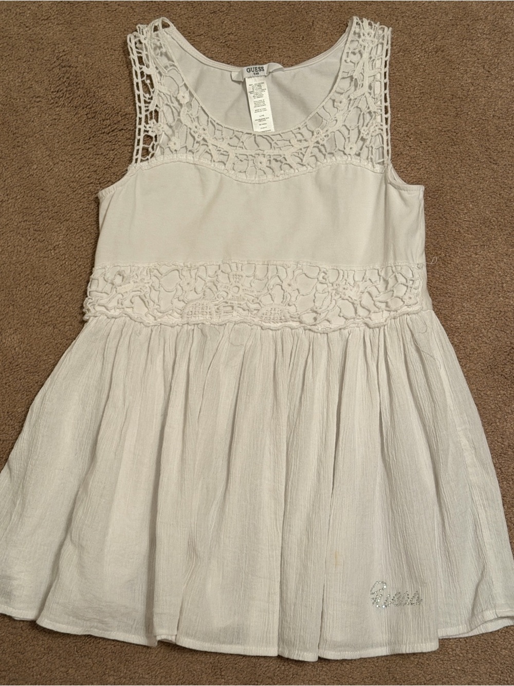 Guess White Crochet Peplum Top for Girls